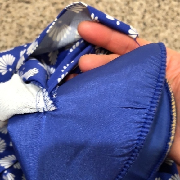 Vintage Blouse Size 6 Blue Fan Print Puff Sleeve - Picture 7 of 10